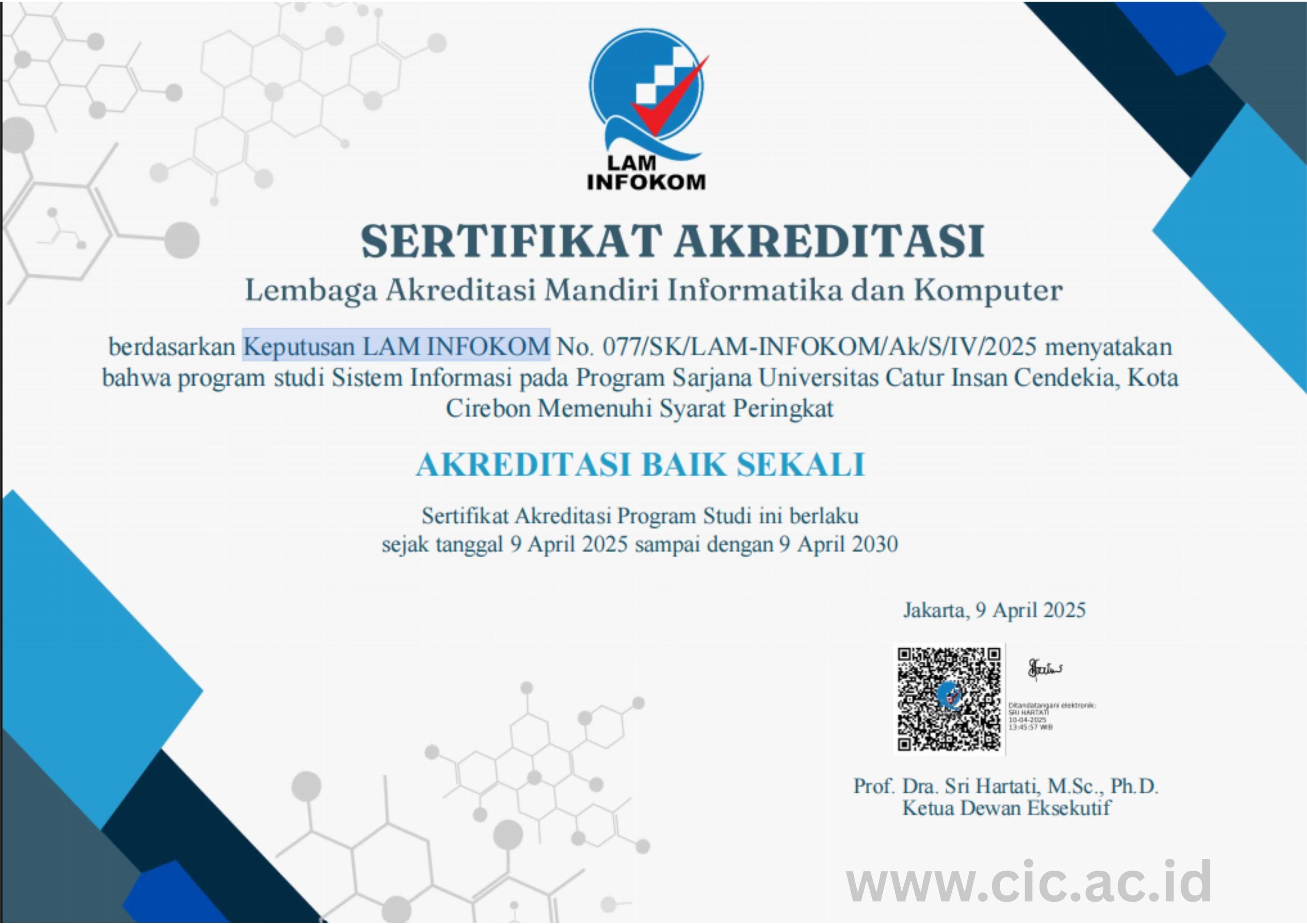 Program Studi Sistem Informasi UCIC Raih Akreditasi “Baik Sekali” dari LAM INFOKOM